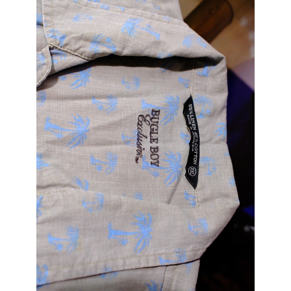 Bugle Boy Exclusive Linen Blend Palm Tree Hawaiian Button Up Size XXL - Picture 2 of 8